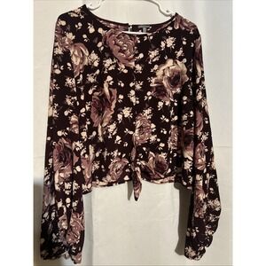 Charlotte Russe Floral Cropped Long Sleeve Top Size XL